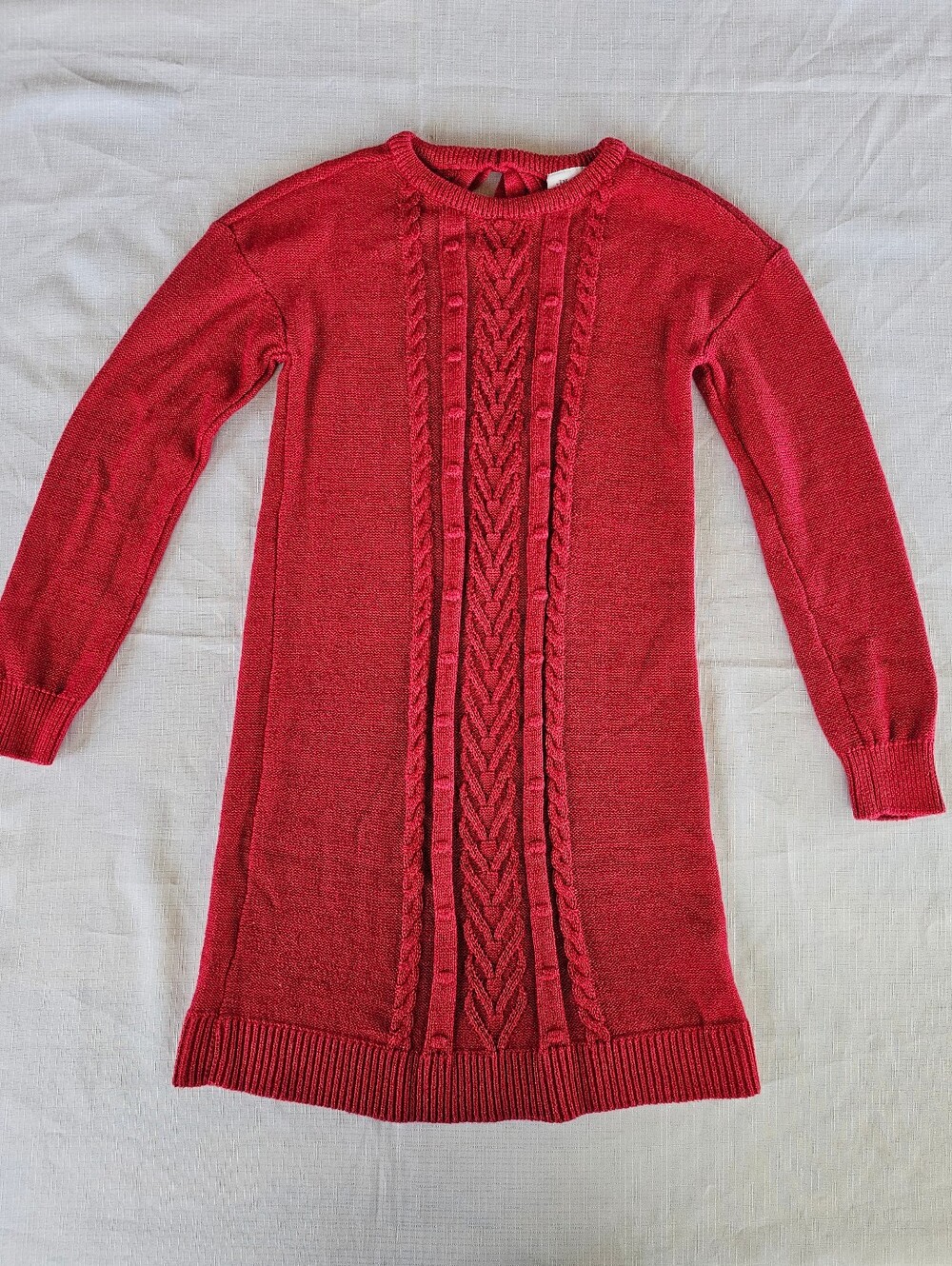 The Childrens Place Girls Sweater Dress Red Cable Knit Metallic Shimmer Sz 10/12